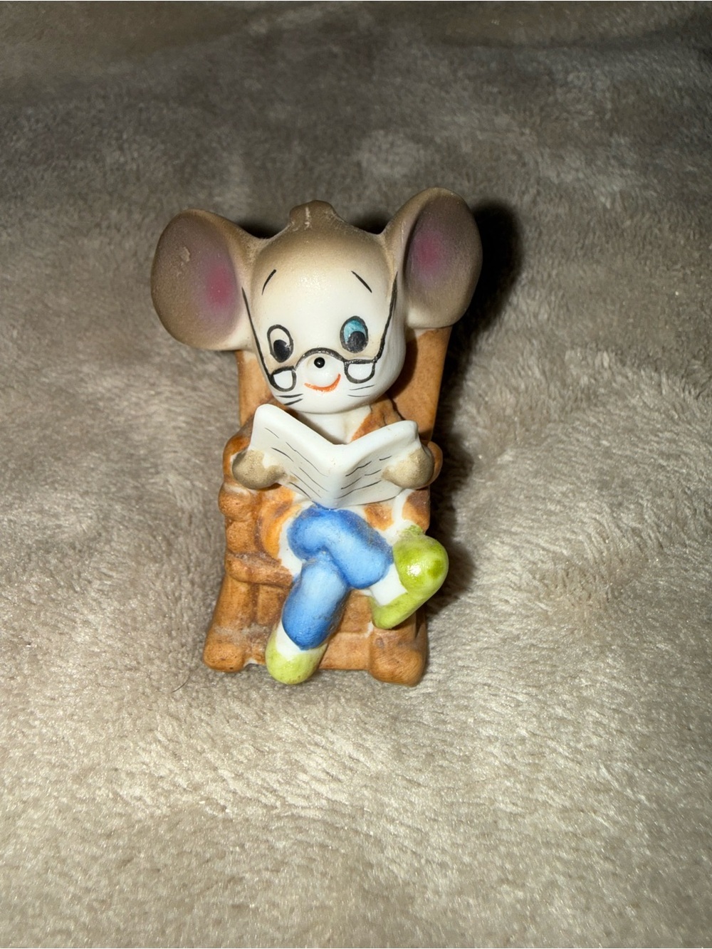 Vintage Bespectacled Mouse in Chair Porcelain Figurine
